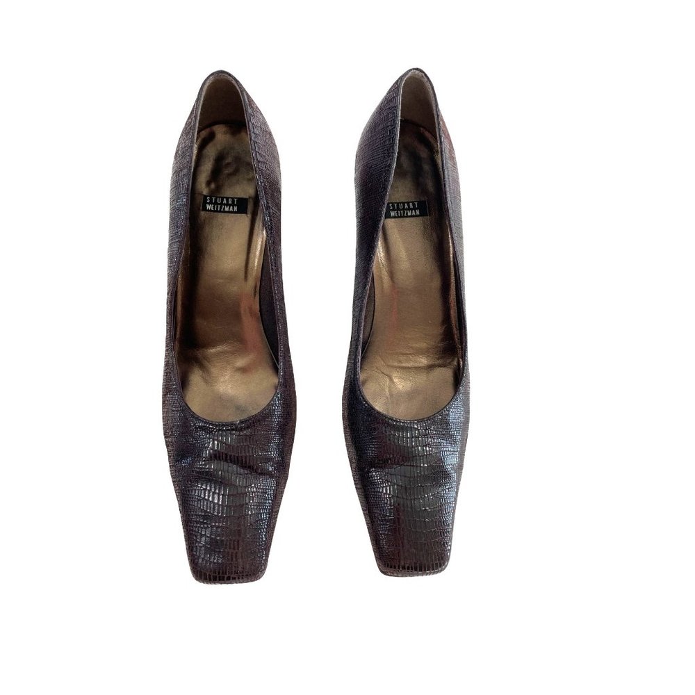 Stuart Weitzman Women's Brown Square Toe Embossed… - image 2